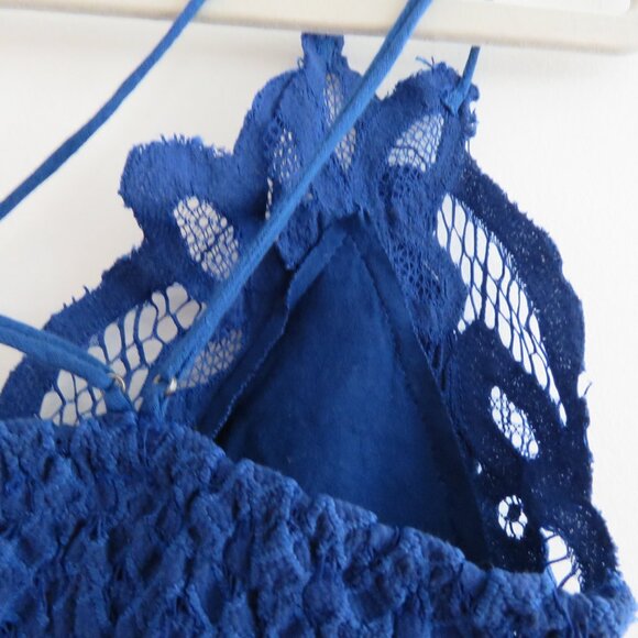FREE PEOPLE ONE Adella Bralette Crop in Blue Boho Festival Lace Smock Size L - Picture 13 of 15
